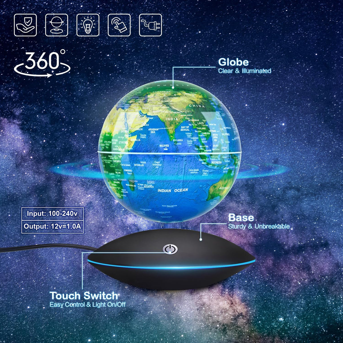 Magnetic Levitation Floating Globe, Rotating World Globe