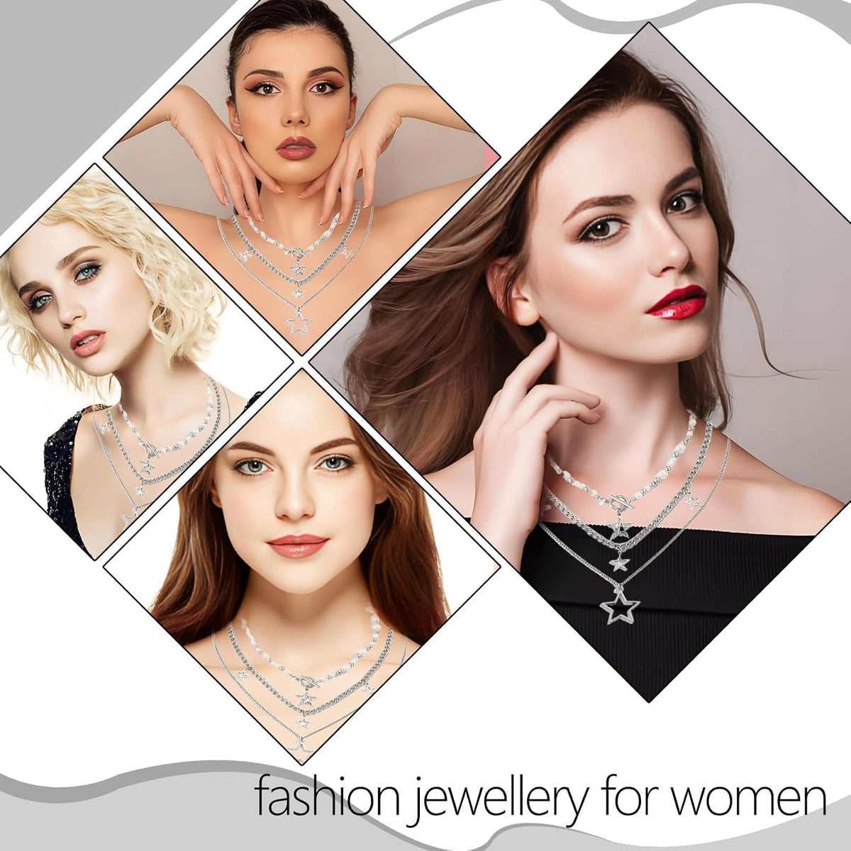 Star Necklace Silver Layered Necklaces for Women,Chunky Necklaces for Women