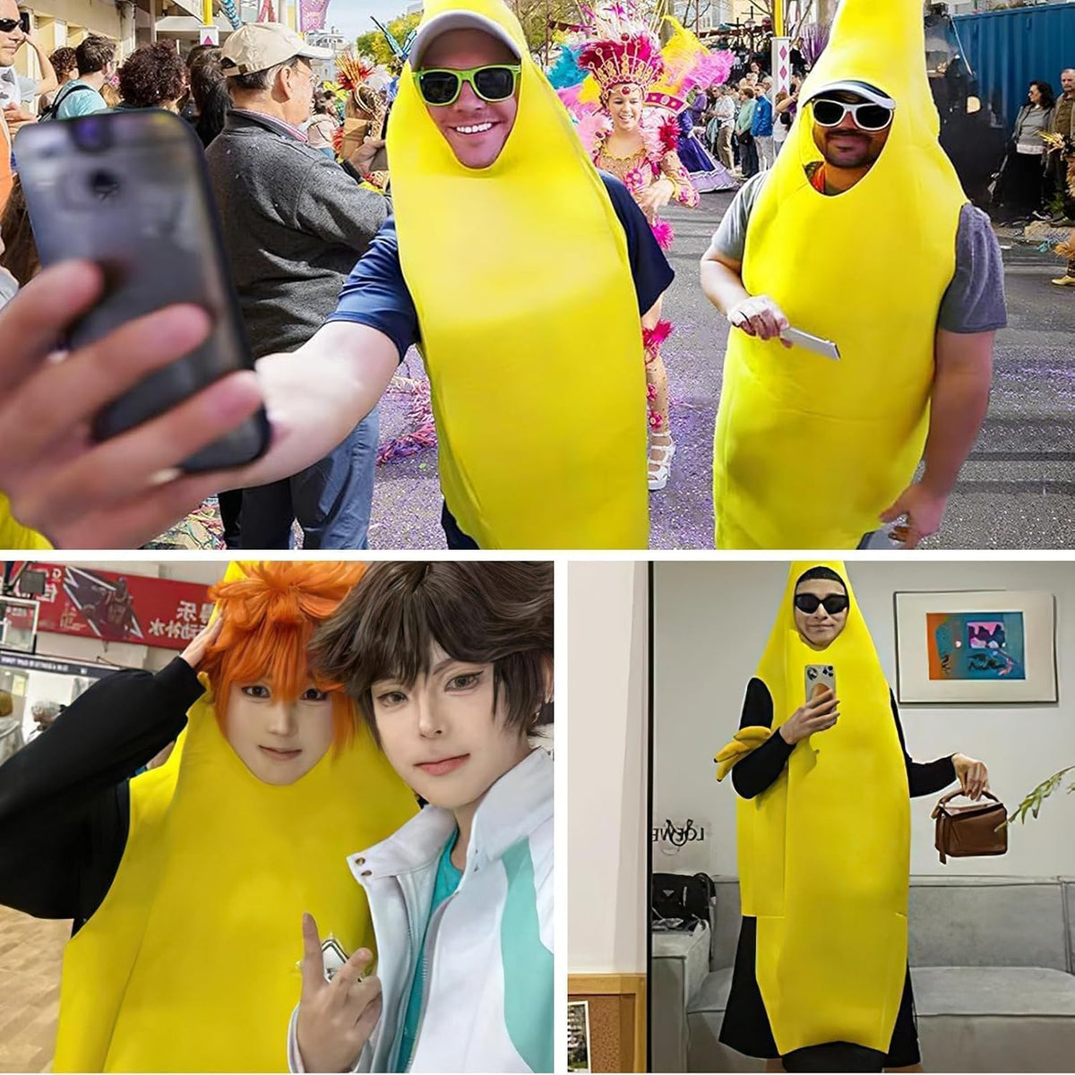 Banana Costume, Adult Halloween Costumes, One Size Fits Most, Lightweight and Comfortable Banana Costume Adult, Easy to Wear and Remove Funny Costume for Adults