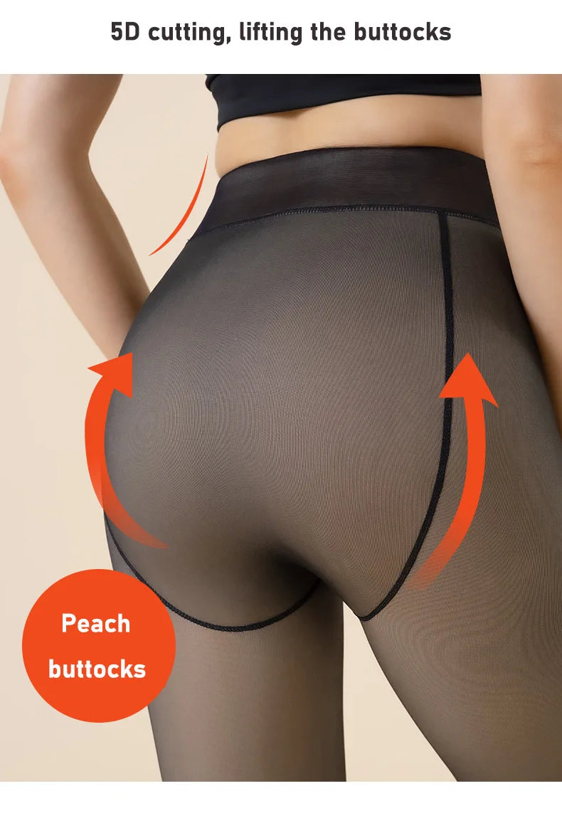 Sheer Magic, Hidden Warmth – Translucent Thermal Fleece Tights That Defy Winter with Style