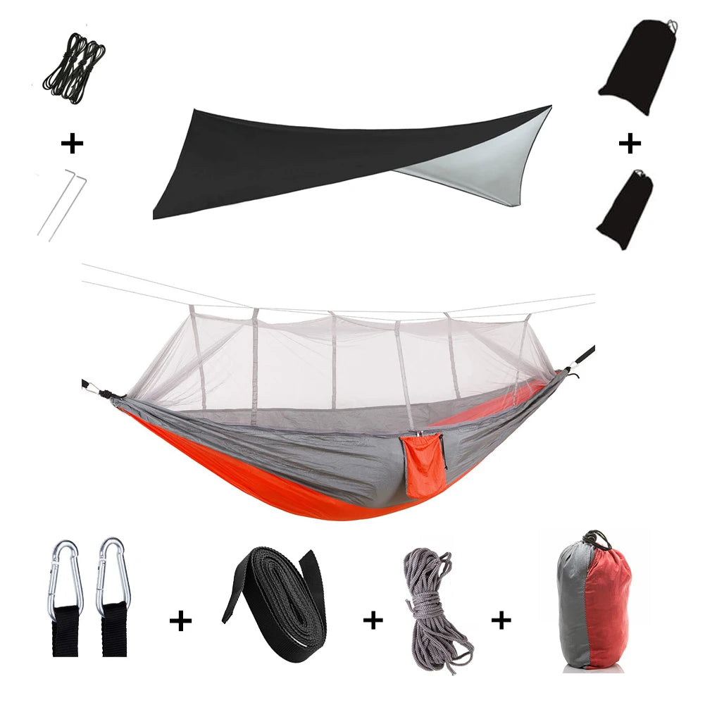 Shelter, Solitude, Survival – All-in-One Mosquito-Proof Camping Hammock with Rain Cover for the Wild at Heart