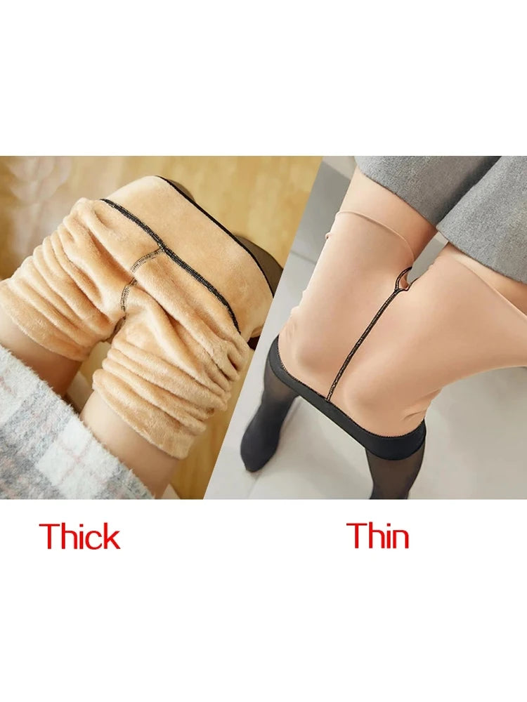 Sheer Magic, Hidden Warmth – Translucent Thermal Fleece Tights That Defy Winter with Style
