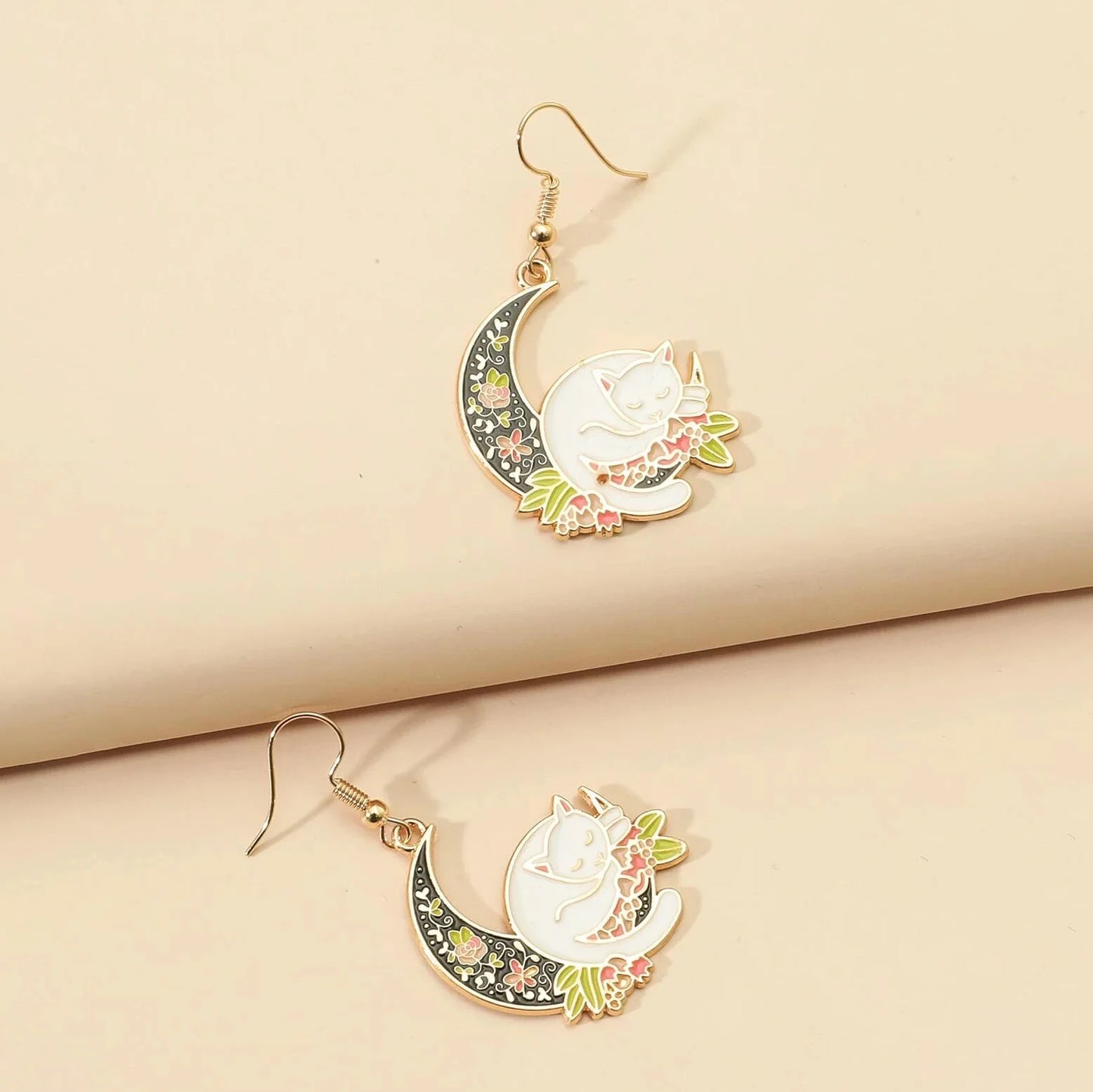 Whispers of the Night – Asymmetric Sleeping Cat & Moon Earrings That Tell a Story of Dreamy Devotion