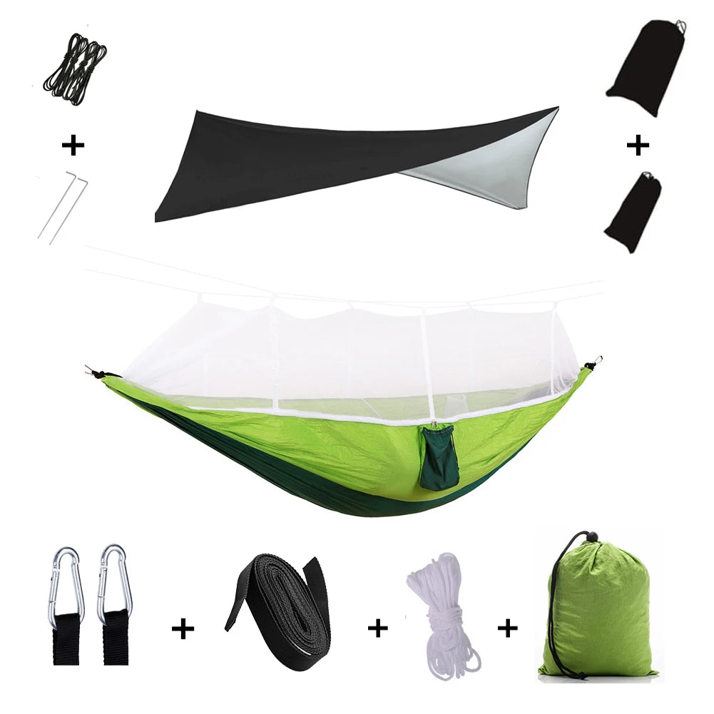 Shelter, Solitude, Survival – All-in-One Mosquito-Proof Camping Hammock with Rain Cover for the Wild at Heart