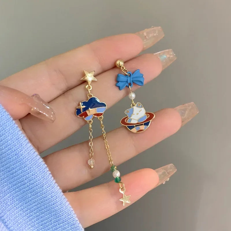 Pour a Little Joy into Your Day – Asymmetric Teacup Kitten Tassel Earrings for Playful Charm That Warms the Heart