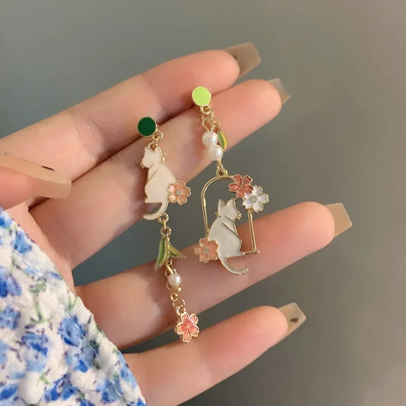 Pour a Little Joy into Your Day – Asymmetric Teacup Kitten Tassel Earrings for Playful Charm That Warms the Heart