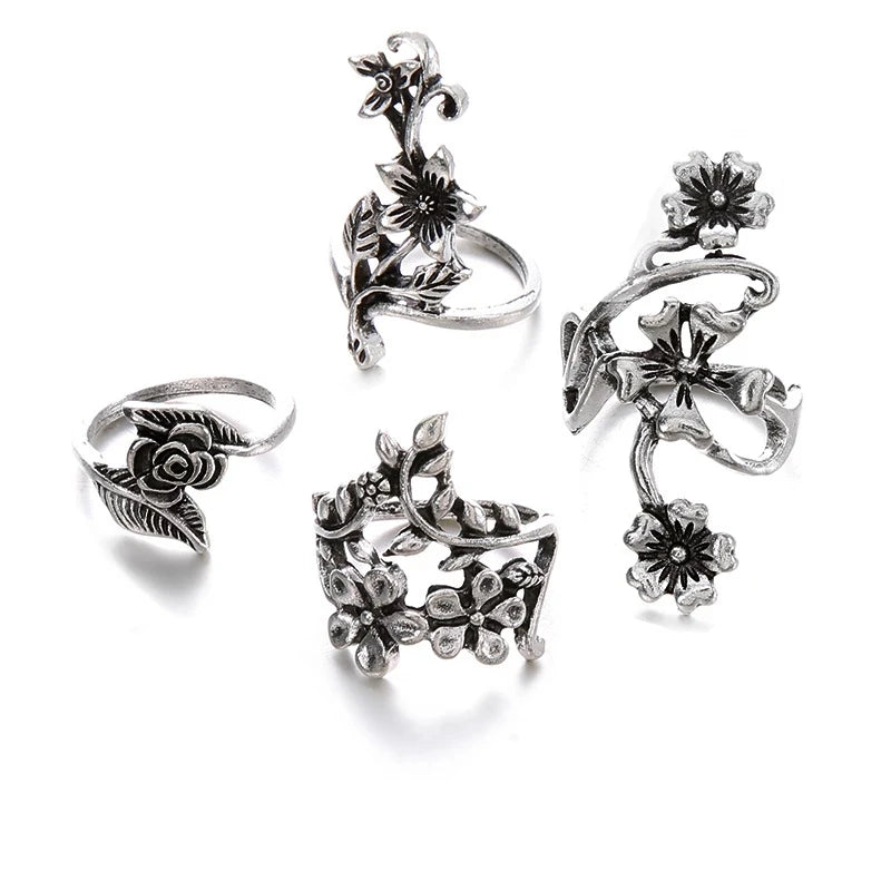 Worn by Wild Things – Ancient Silver Vine & Leaf Ring Set Inspired by Forest Lore