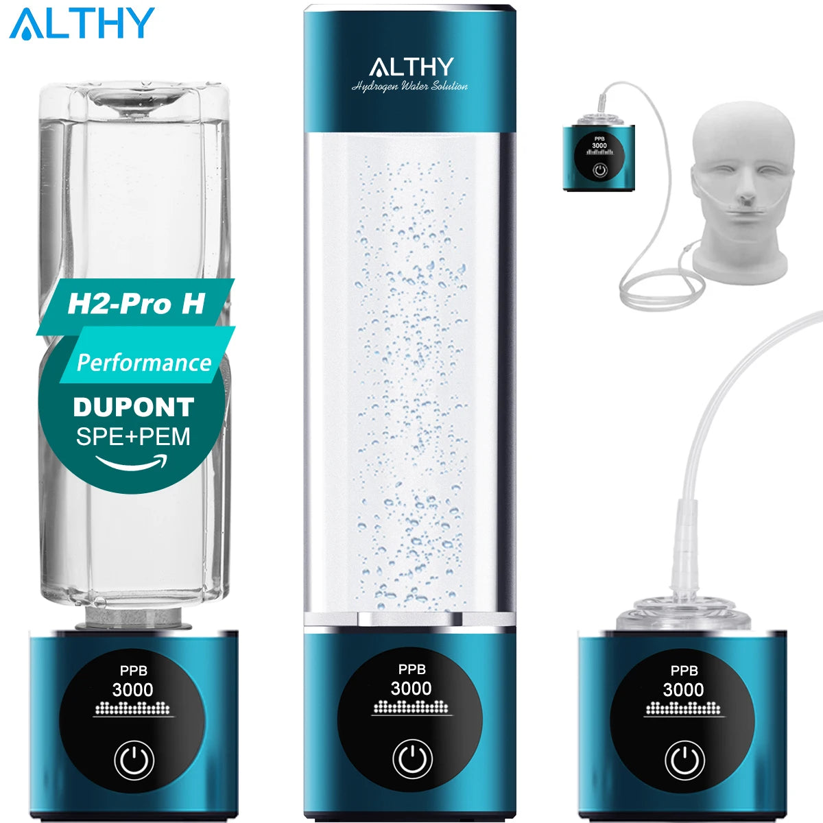 Unleash the Power of Hydrogen: ALTHY Premium Hydrogen Water Bottle with Breathing Inhalation Adapter