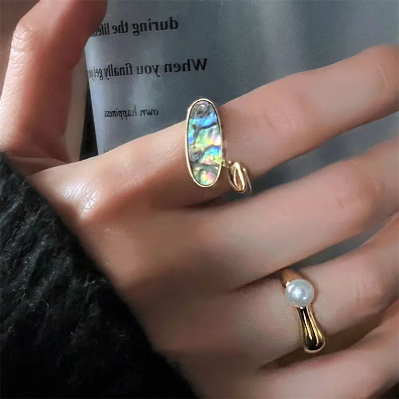 Ocean Light, Captured – Shell & Opal Cuff Ring That Shimmers with Tide-Touched Elegance