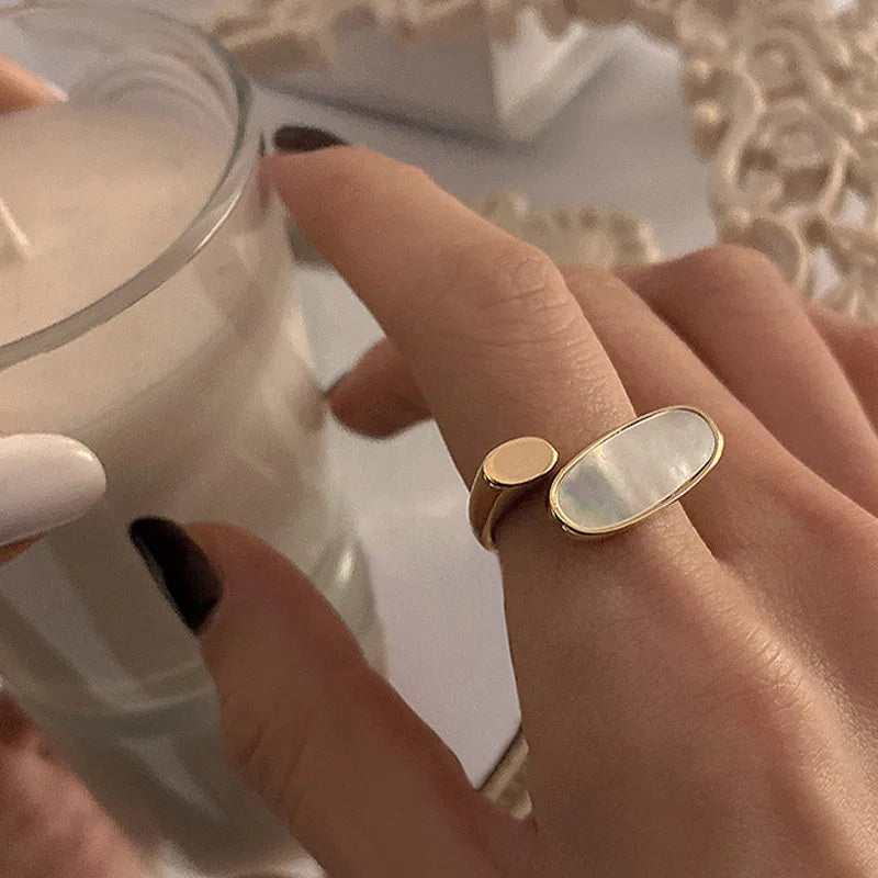 Ocean Light, Captured – Shell & Opal Cuff Ring That Shimmers with Tide-Touched Elegance