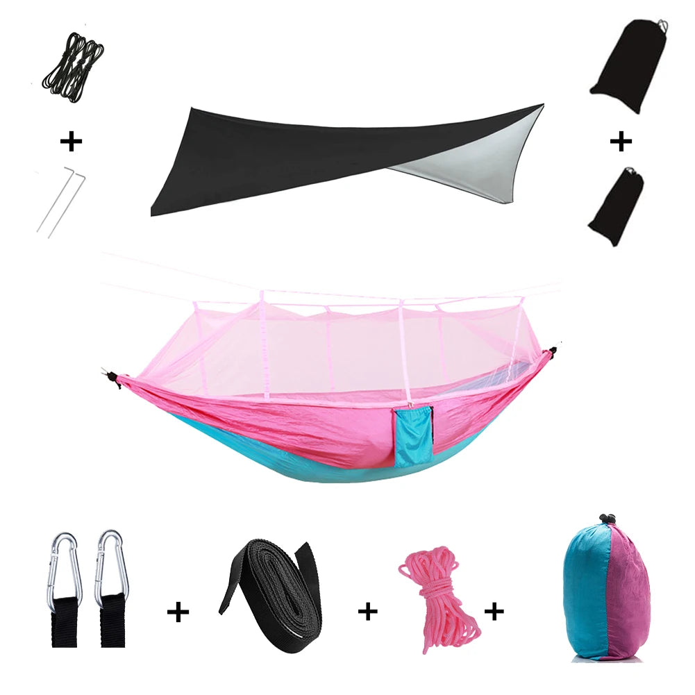 Shelter, Solitude, Survival – All-in-One Mosquito-Proof Camping Hammock with Rain Cover for the Wild at Heart