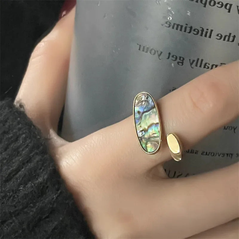 Ocean Light, Captured – Shell & Opal Cuff Ring That Shimmers with Tide-Touched Elegance