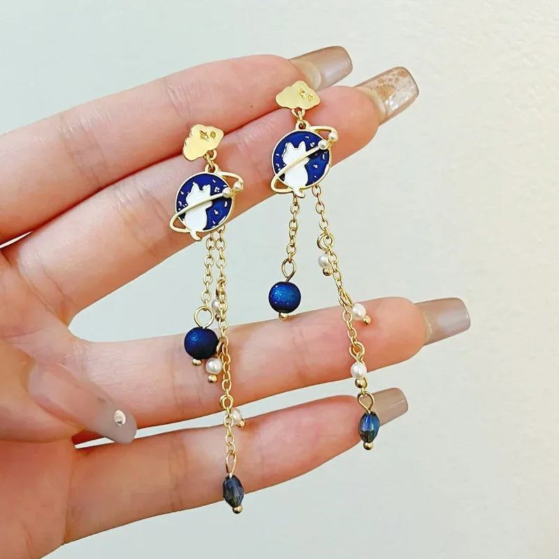Pour a Little Joy into Your Day – Asymmetric Teacup Kitten Tassel Earrings for Playful Charm That Warms the Heart
