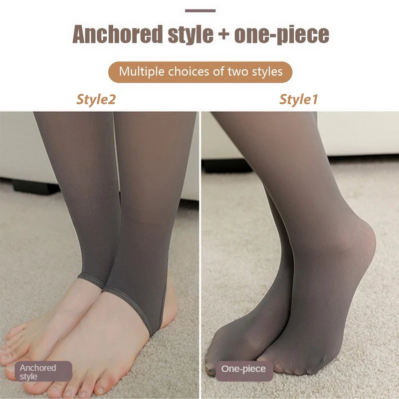Sheer Magic, Hidden Warmth – Translucent Thermal Fleece Tights That Defy Winter with Style