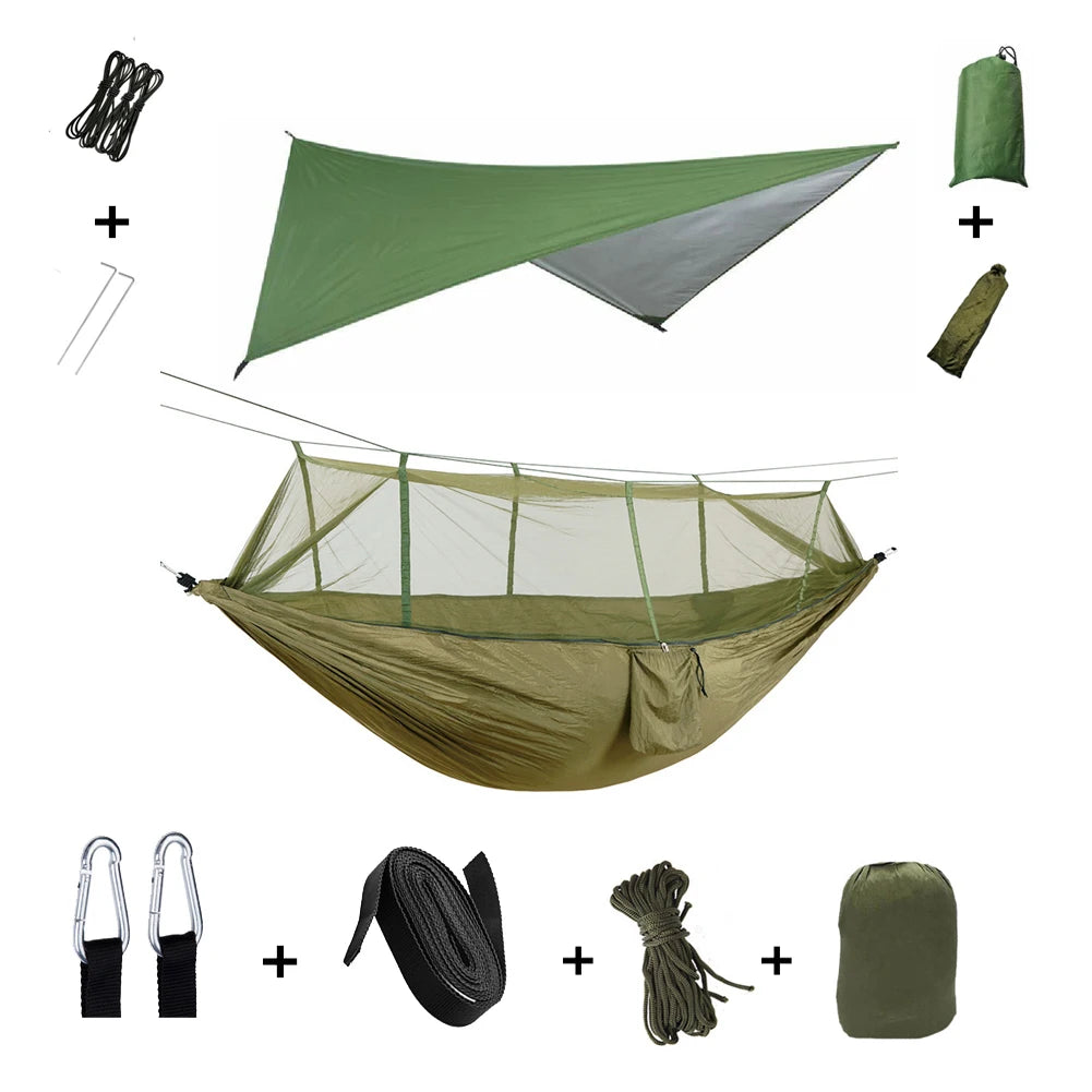 Shelter, Solitude, Survival – All-in-One Mosquito-Proof Camping Hammock with Rain Cover for the Wild at Heart