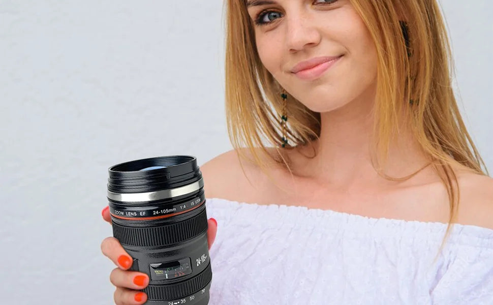 Capture the perfect coffee! – The Hilariously Realistic Camera Lens Travel Mug!