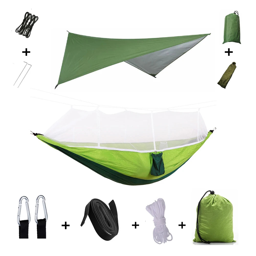 Shelter, Solitude, Survival – All-in-One Mosquito-Proof Camping Hammock with Rain Cover for the Wild at Heart