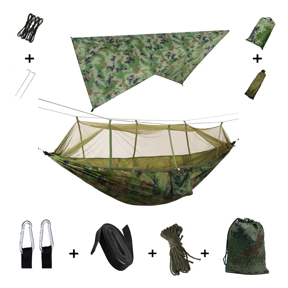 Shelter, Solitude, Survival – All-in-One Mosquito-Proof Camping Hammock with Rain Cover for the Wild at Heart