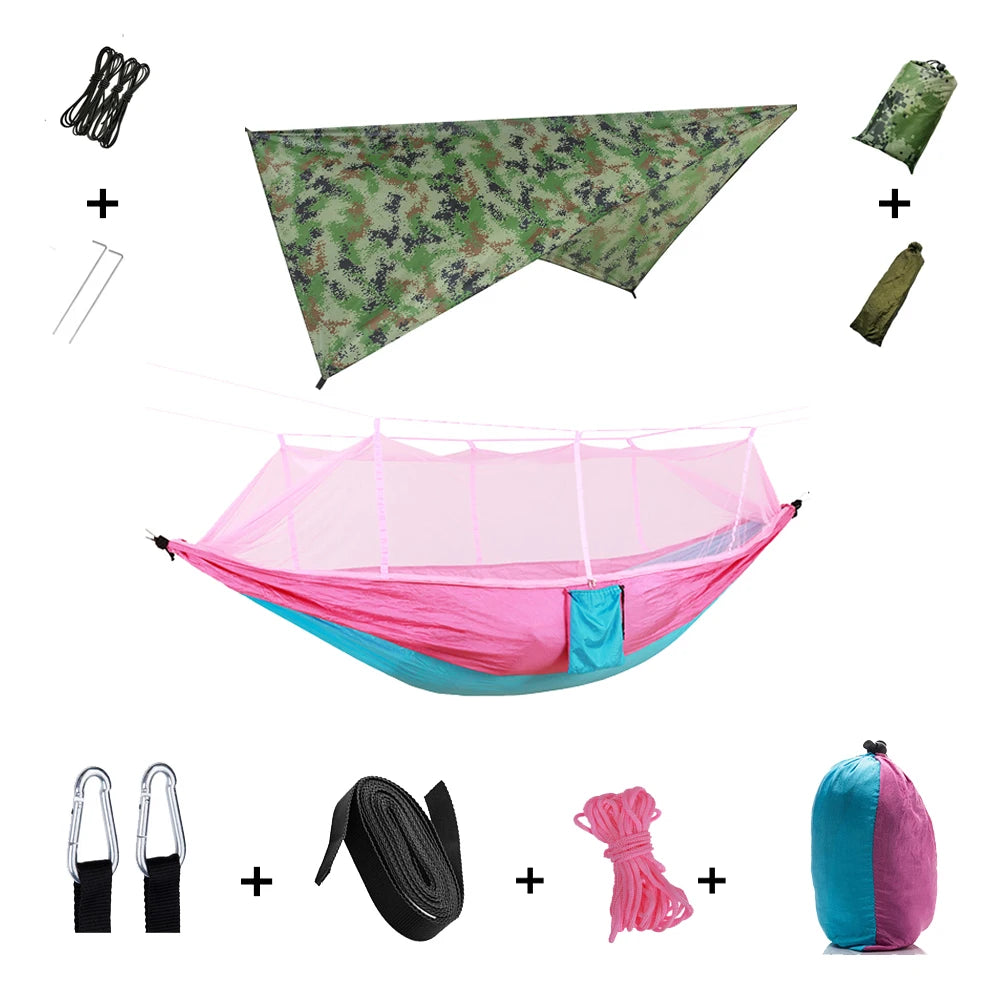 Shelter, Solitude, Survival – All-in-One Mosquito-Proof Camping Hammock with Rain Cover for the Wild at Heart