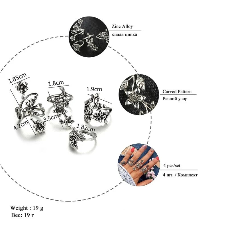 Worn by Wild Things – Ancient Silver Vine & Leaf Ring Set Inspired by Forest Lore