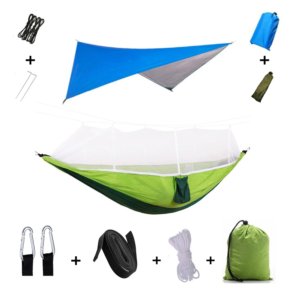 Shelter, Solitude, Survival – All-in-One Mosquito-Proof Camping Hammock with Rain Cover for the Wild at Heart