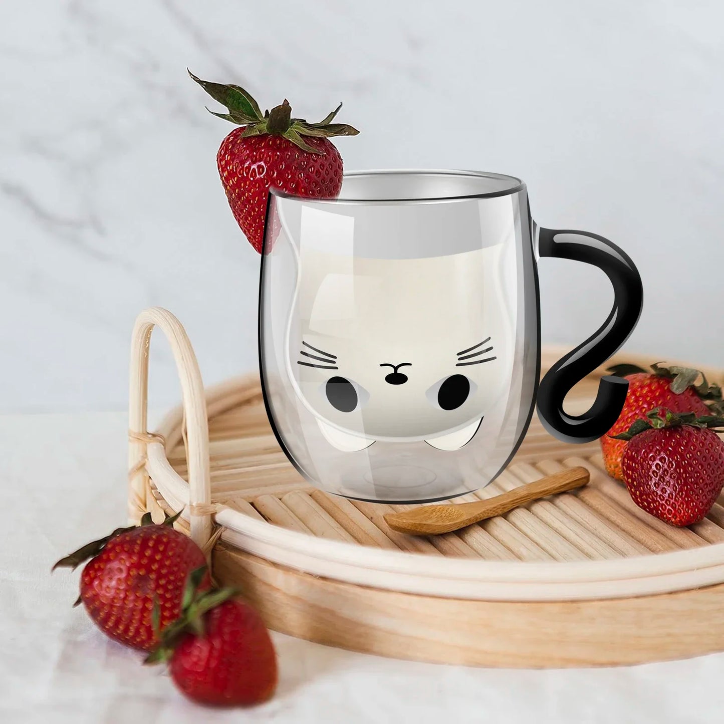 Embrace Whiskers and Warmth: The Enchanting Cat-Inspired Double-Walled Glass Mug