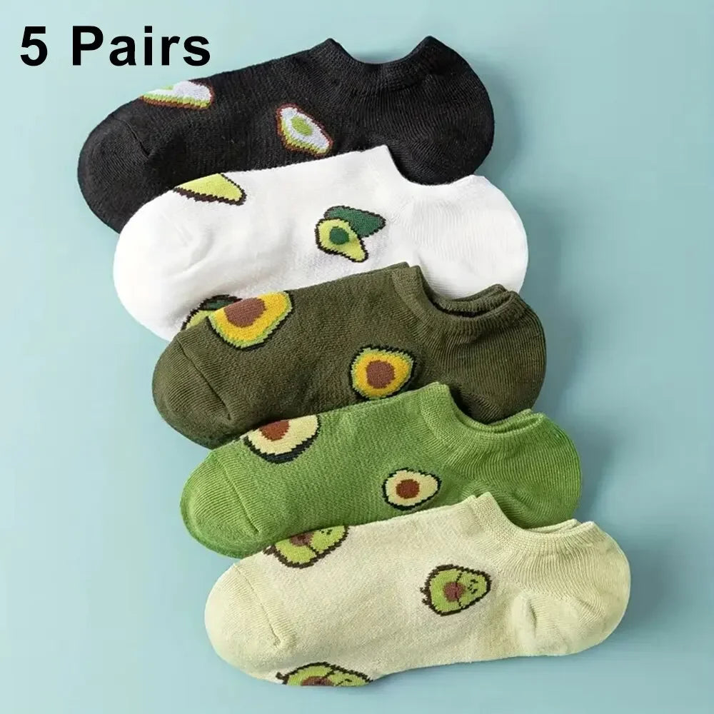 Avo-cuddle Your Toes – 5 Pairs of Kawaii Avocado Ankle Socks for Everyday Comfort & Cheer