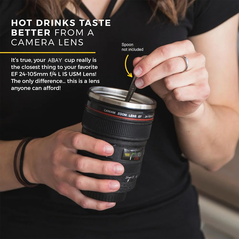 Capture the perfect coffee! – The Hilariously Realistic Camera Lens Travel Mug!