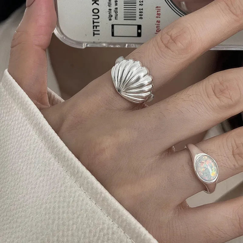 Ocean Light, Captured – Shell & Opal Cuff Ring That Shimmers with Tide-Touched Elegance