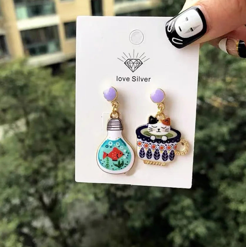 Poured to Purrfection – Sweet Cup Cat Earrings That Stir Joy with Every Swing