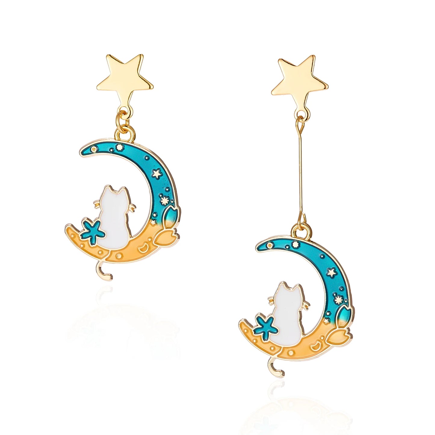 Whispers of the Night – Asymmetric Sleeping Cat & Moon Earrings That Tell a Story of Dreamy Devotion