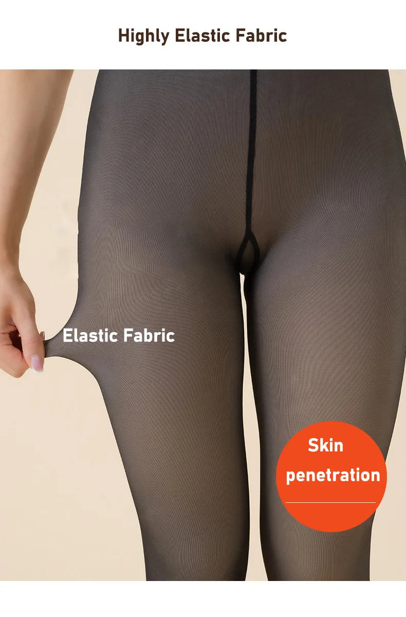 Sheer Magic, Hidden Warmth – Translucent Thermal Fleece Tights That Defy Winter with Style