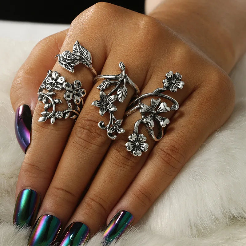 Worn by Wild Things – Ancient Silver Vine & Leaf Ring Set Inspired by Forest Lore