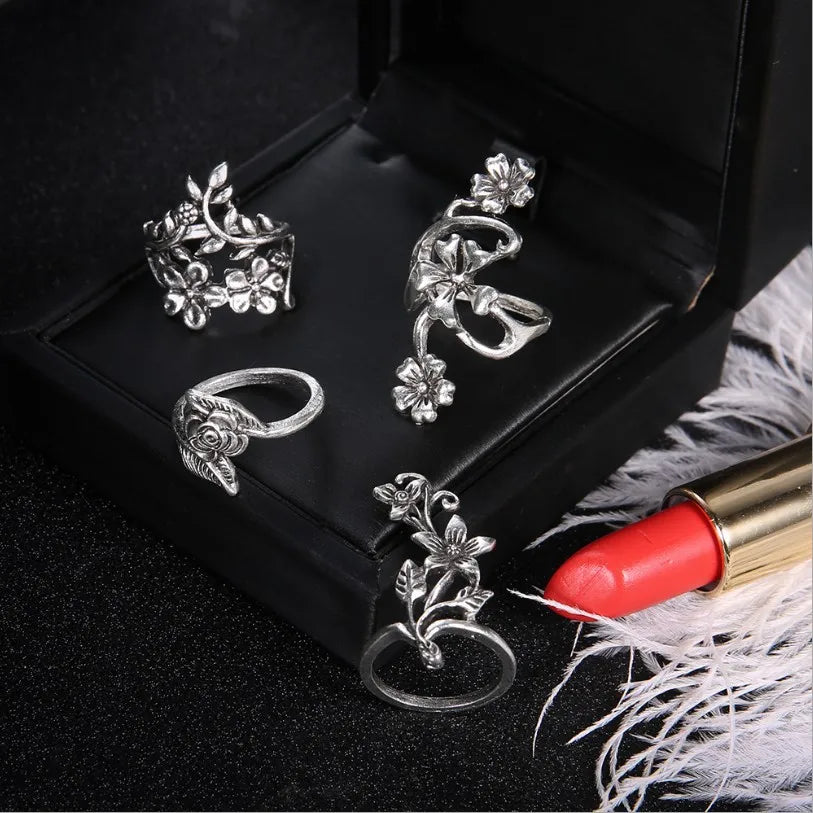 Worn by Wild Things – Ancient Silver Vine & Leaf Ring Set Inspired by Forest Lore