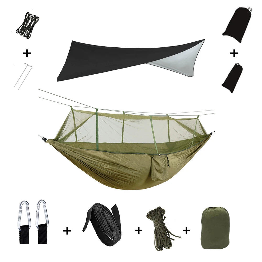 Shelter, Solitude, Survival – All-in-One Mosquito-Proof Camping Hammock with Rain Cover for the Wild at Heart