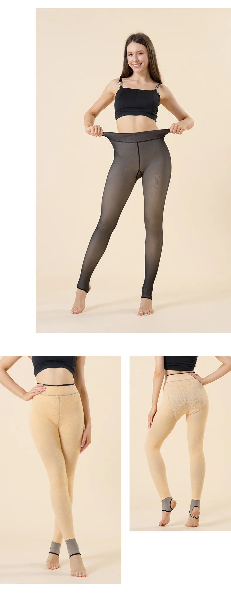 Sheer Magic, Hidden Warmth – Translucent Thermal Fleece Tights That Defy Winter with Style