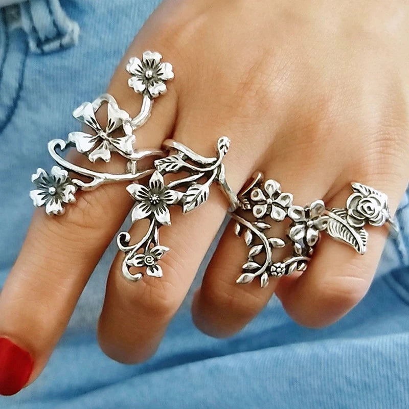 Worn by Wild Things – Ancient Silver Vine & Leaf Ring Set Inspired by Forest Lore