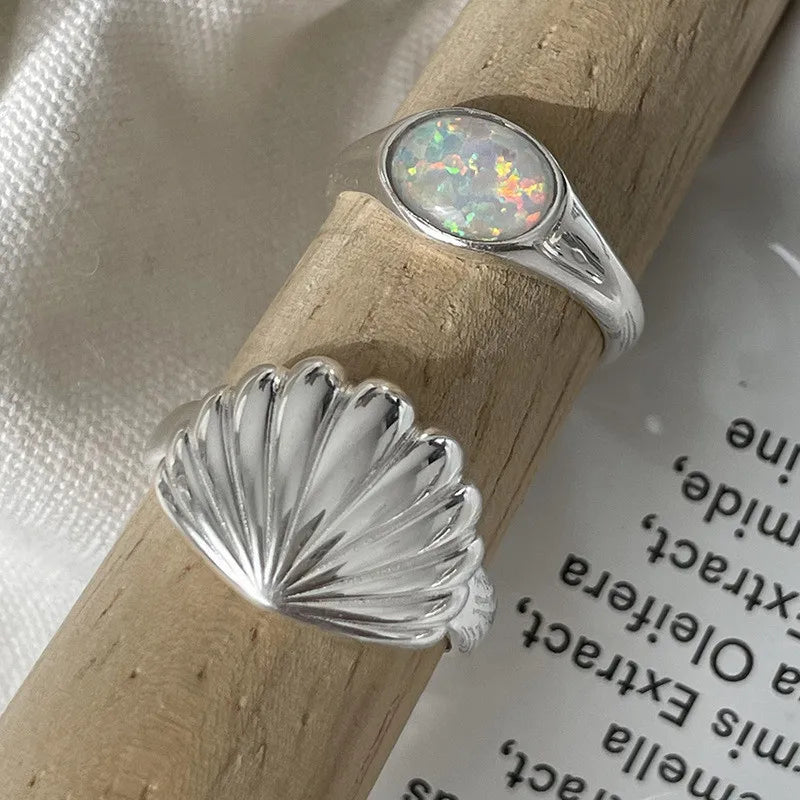 Ocean Light, Captured – Shell & Opal Cuff Ring That Shimmers with Tide-Touched Elegance