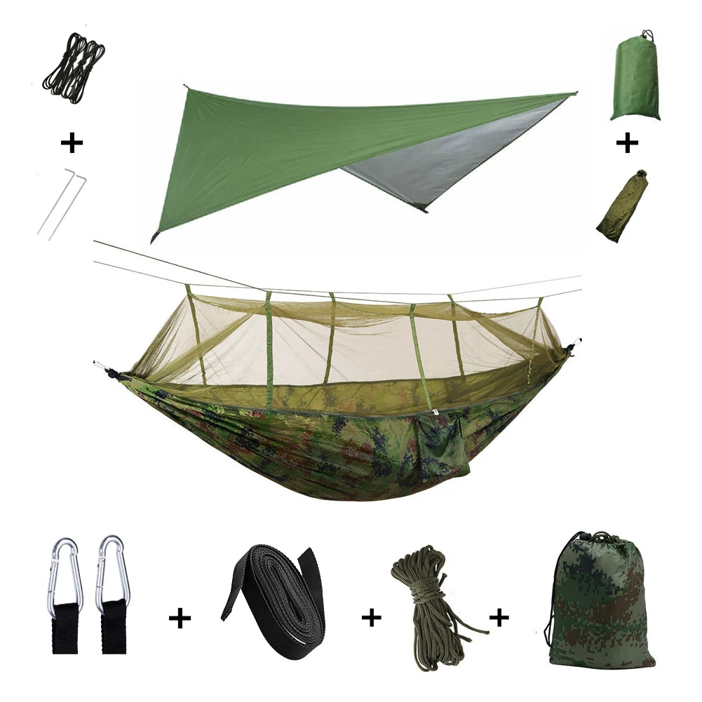 Shelter, Solitude, Survival – All-in-One Mosquito-Proof Camping Hammock with Rain Cover for the Wild at Heart