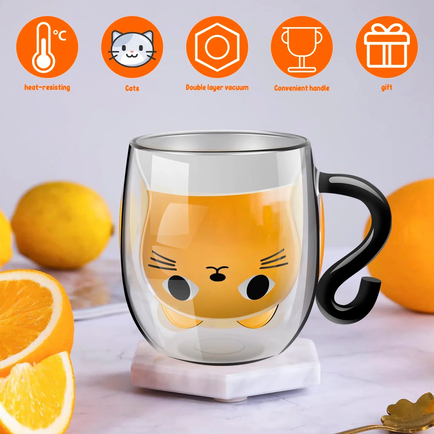 Embrace Whiskers and Warmth: The Enchanting Cat-Inspired Double-Walled Glass Mug