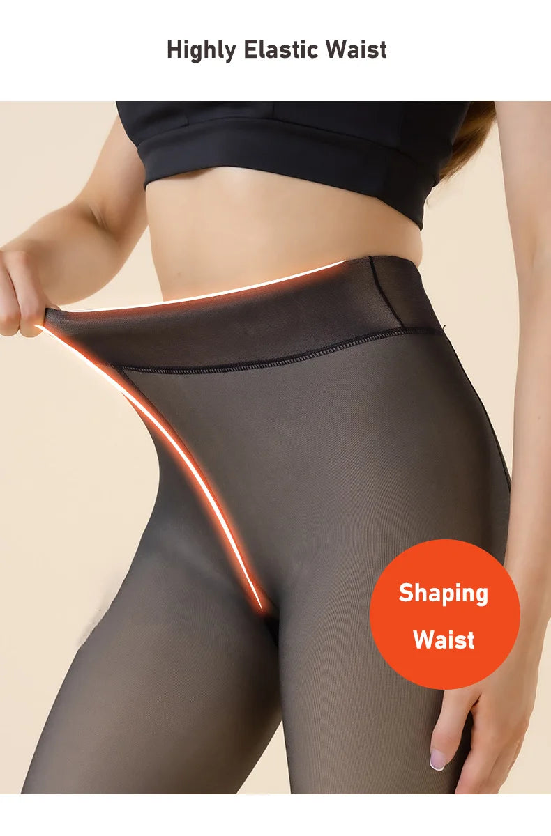 Sheer Magic, Hidden Warmth – Translucent Thermal Fleece Tights That Defy Winter with Style