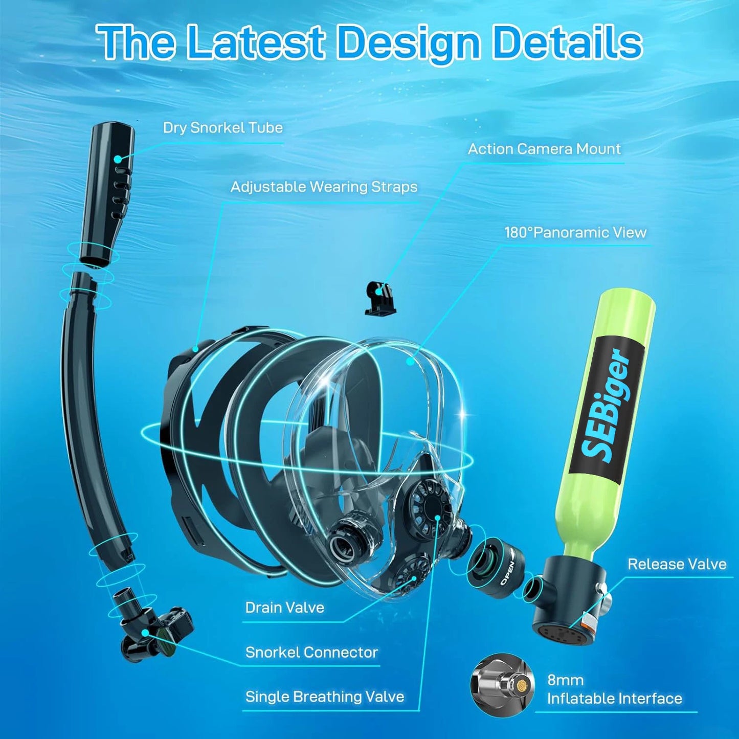 0.5L Mini Dive Tank Set with Full Face Mask | Easy Underwater Breathing