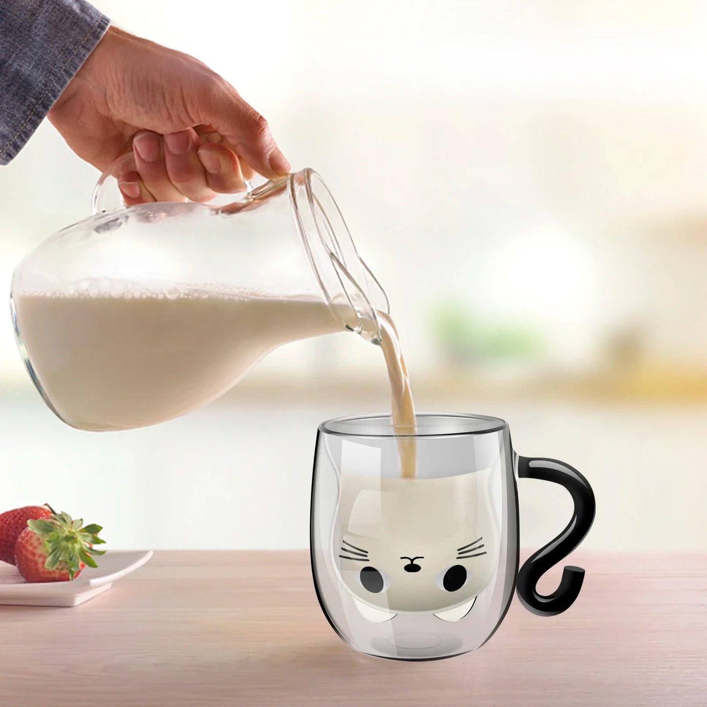 Embrace Whiskers and Warmth: The Enchanting Cat-Inspired Double-Walled Glass Mug