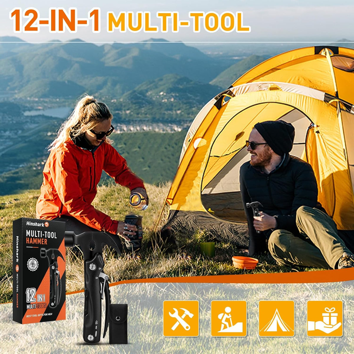 Gifts for Men Him Dad, 12 in 1 Multi Tool Camping Accessories