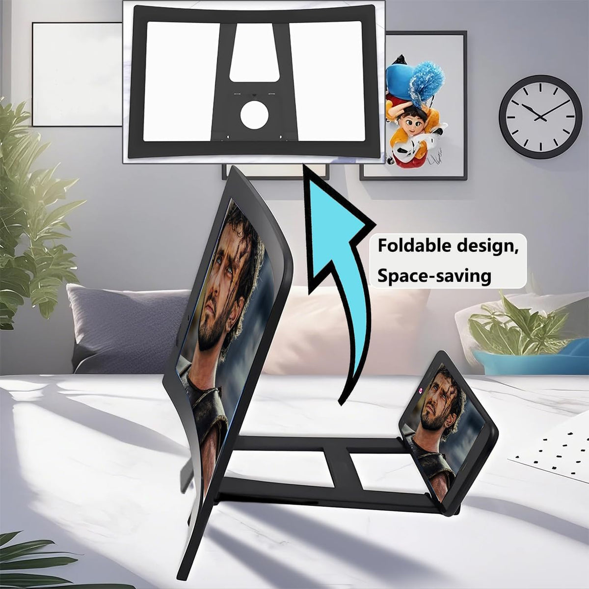 Mobile Phone Screen Magnifier 14 Inch Large on Stand, HD 3D Curved Foldable Mobile Phone Projector Screen TV Magnifier Video Amplifier for Gaming Enlarger, Cool Gadgets for Gifts