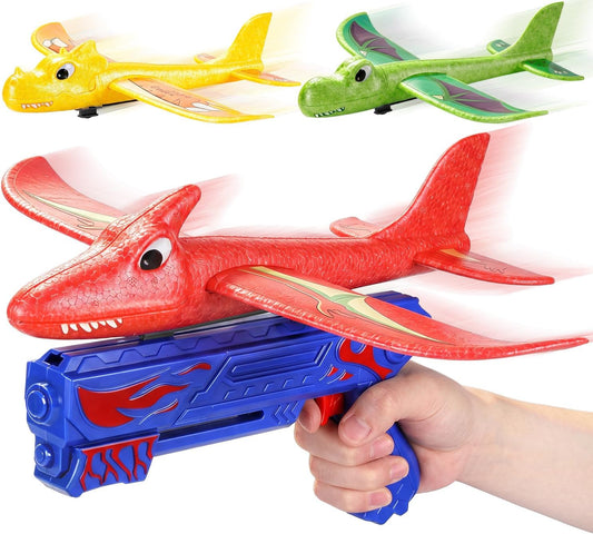 Airplane Launcher Toy with 3 Pack Dinosaur Glider Foam Aeroplanes