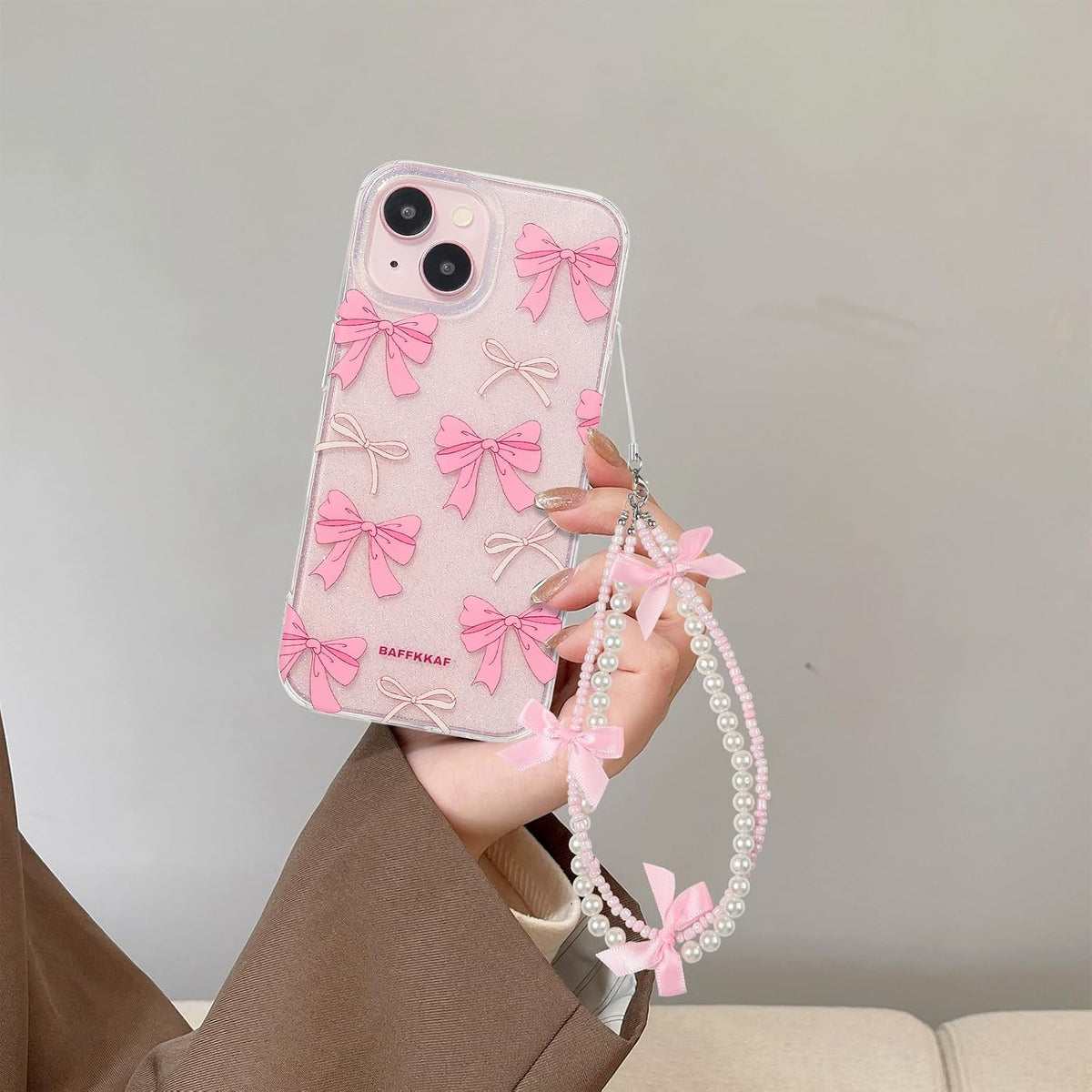 Phone Charm Bracelet - Cute Bowknot Chain Pearl Beaded Aesthetic Universal Cell Phone Lanyard Wrist Strap Keychain Accessories for Bag Camera Pendants Decor