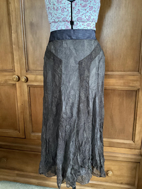 Nicole Farhi silk skirt, bronze-olive, front view