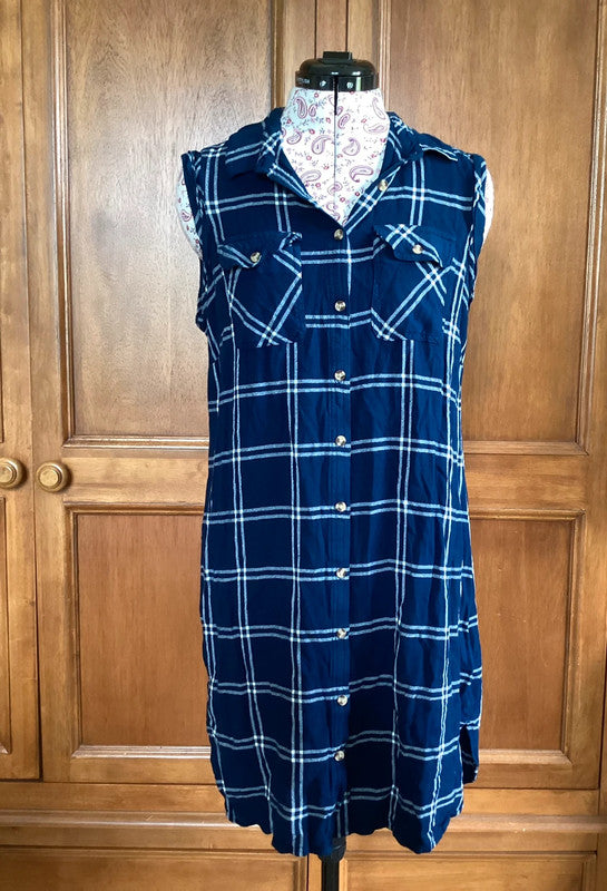 Navy and white checked dress, size 14