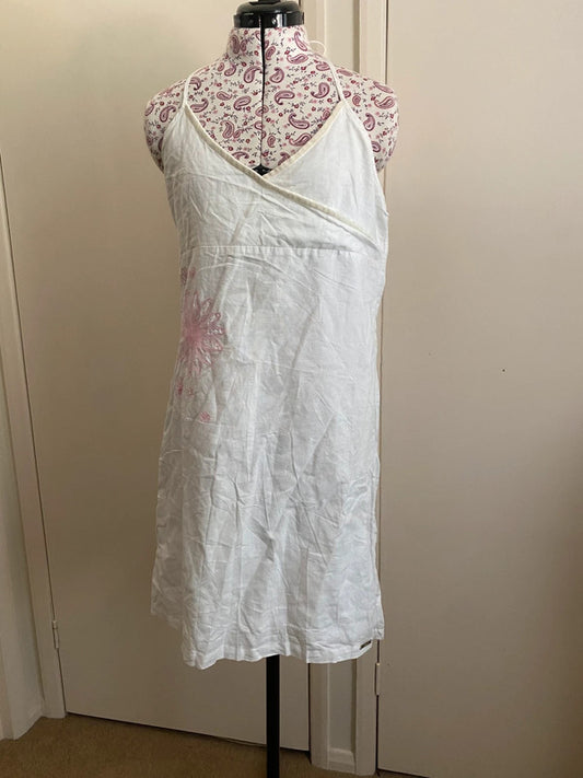 Vintage Animal sun dress, white with pink floral embroidery, front view